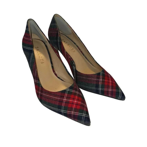Talbots‎ red, grey, white tartan plaid versatile pump 2.75" heels size 5 1/2M - Picture 3 of 8
